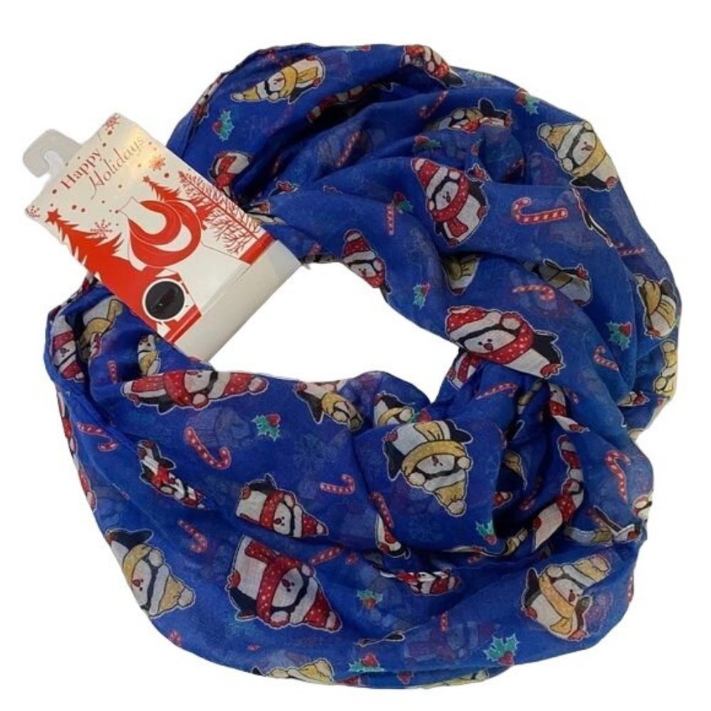 Sears Happy Holidays Penguin On Dark Blue Christmas Holiday Edition Loop Scarf